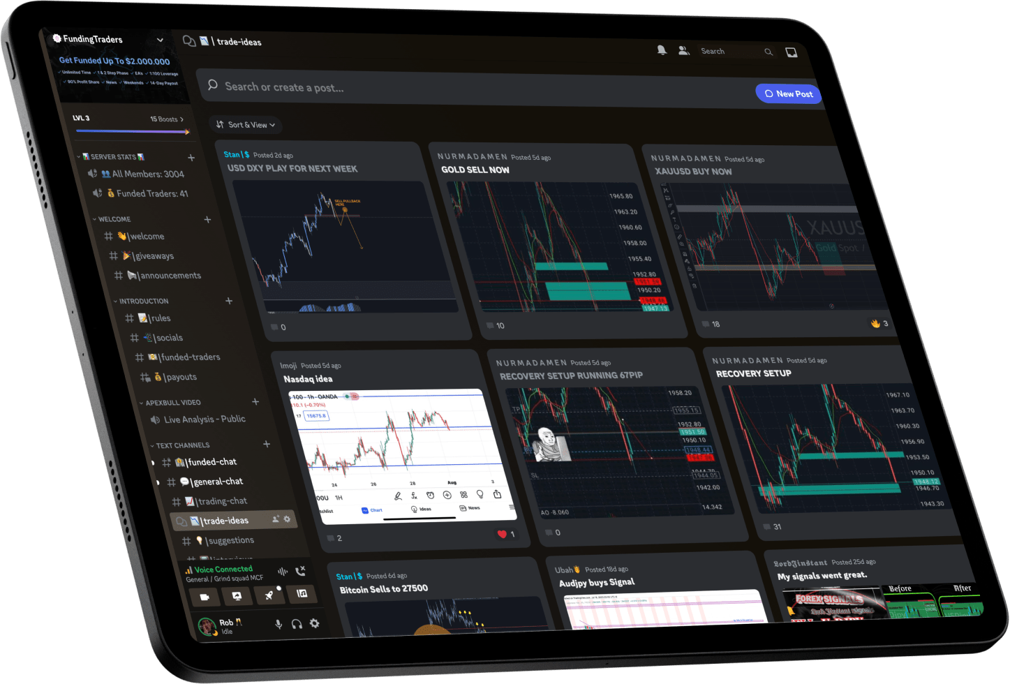 FundingTraders Discord Dashboard on iPad Mockup